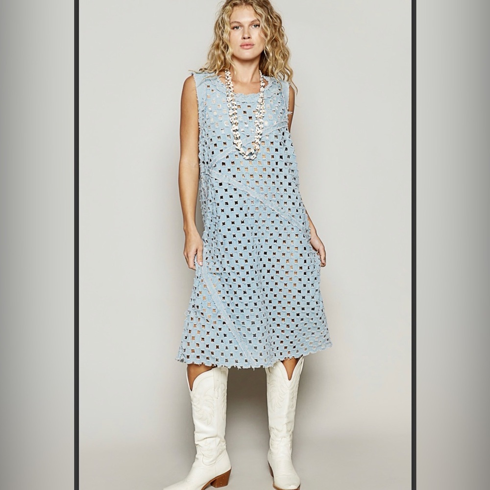 Brand New POL denim cut out dress adorable! S M L - Picture 3 of 6